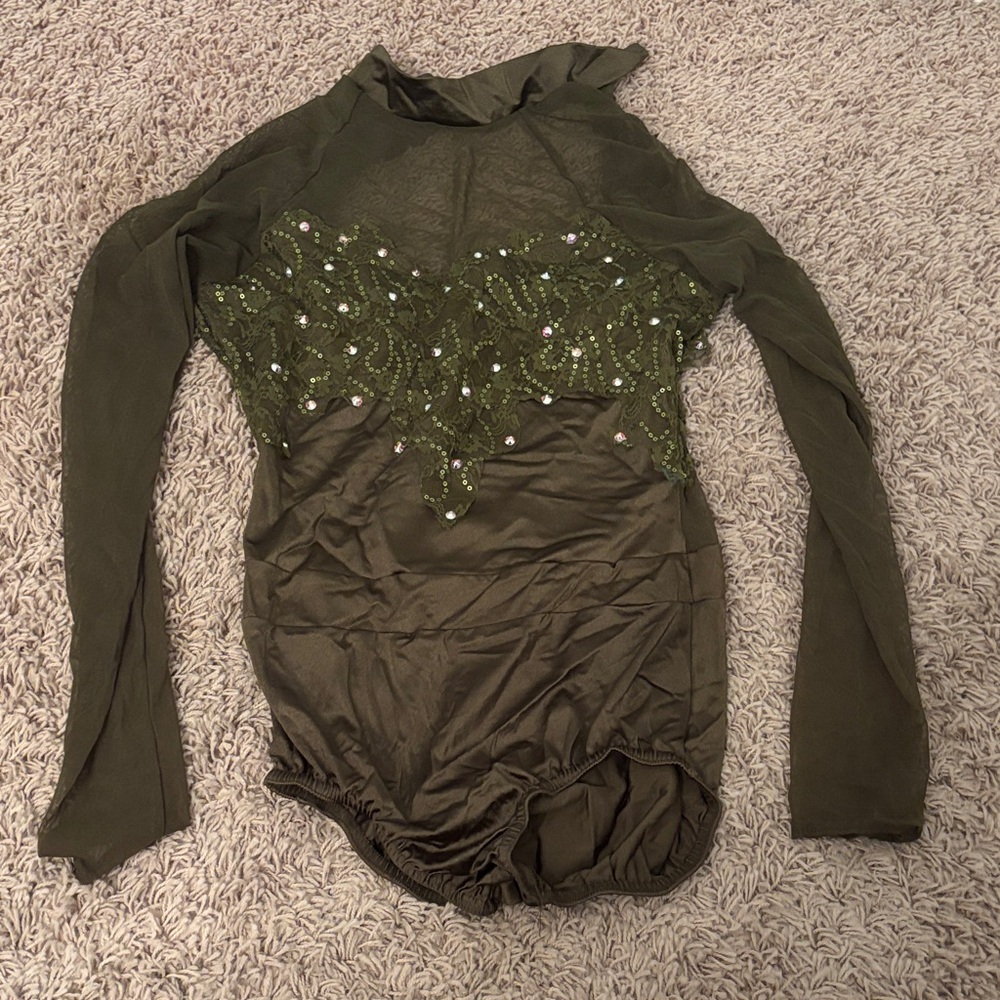 Small Adult Dance Costume Elegant Olive Green Women's Top and Skirt